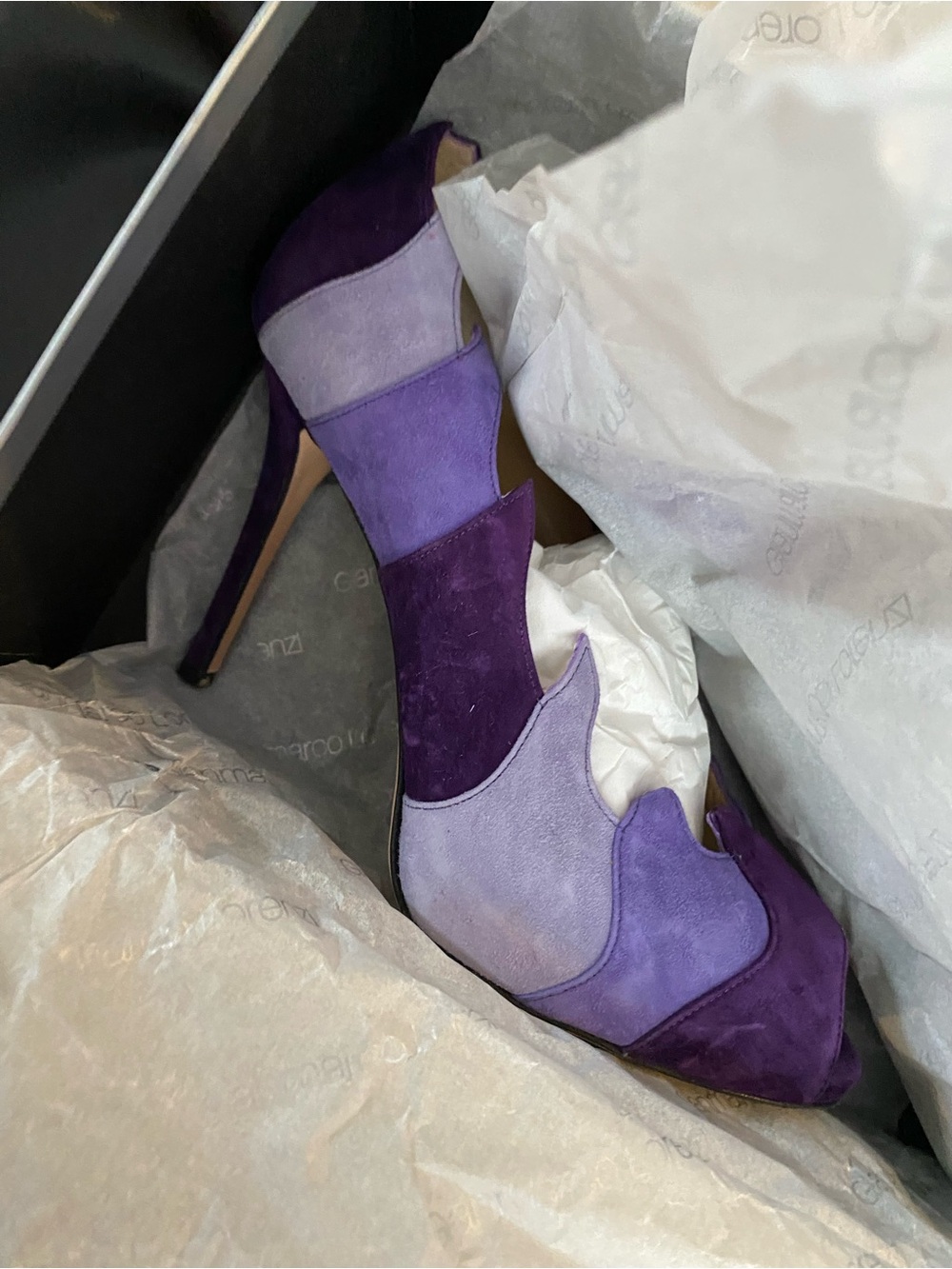 Purple Patchwork Suede Peep-Toe Stiletto Heels 37 - Picture 6 of 10